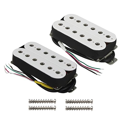 FLEOR Alnico 5 Electric Guitar Neck & Bridge Pickup Set, Double Coil Humbucker Pickups - White