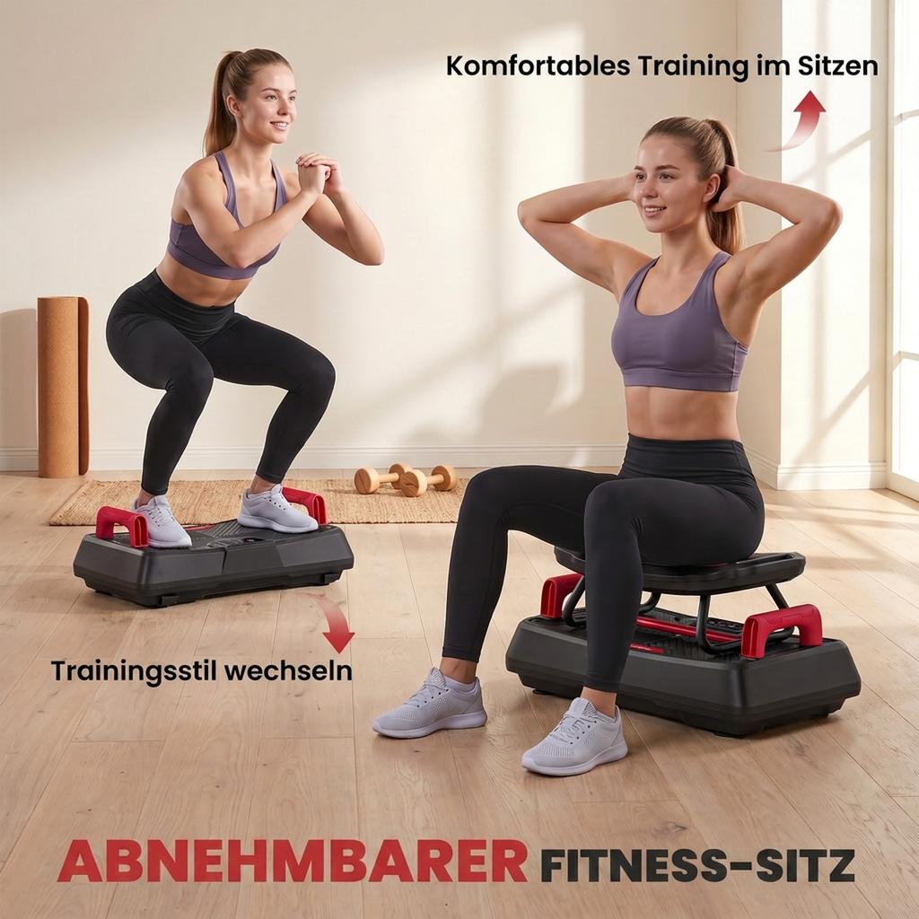 Vibration Plate Quiet Vibration Platform with Seat 99 Intensity Levels 3 Preset Programs Height-Adjustable & Removable Handles
