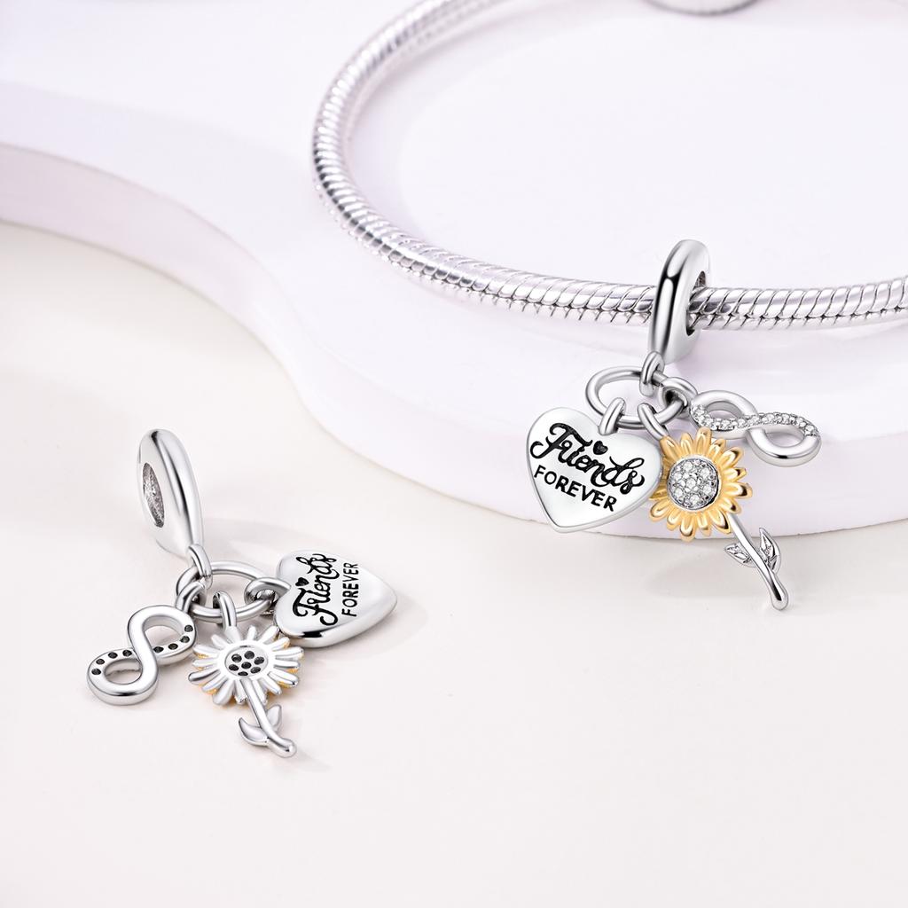 Breloques Fleurs Argentées 925 Perles Pendentifs Tournesol Papillon Pendantes pour Bracelet à Pavage CZ Fabrication de Bijoux DIY