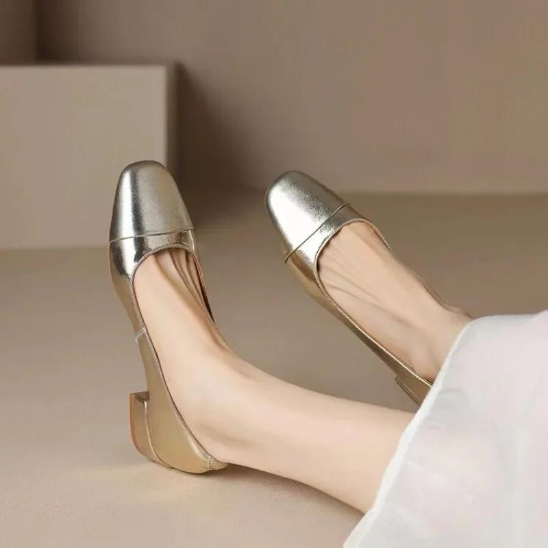 High-quality Genuine Leather Flat Bottom Ballet Shoes Four Seasons Women's Shoes Cowhide High Heels Pumps Insoles Sheepskin