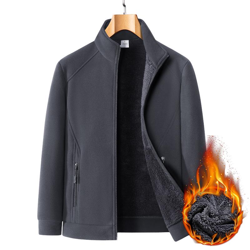 Men's Large Fleece Jacket: Warm Lined, Thickened for Autumn and Winter - Perfect for Middle-Aged Dads.
