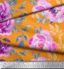 Soimoi Japan Crepe Satin Fabric Leaves & Peony Flower Print Fabric by the Metre 42 Inch
