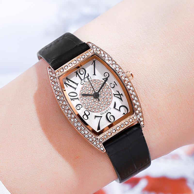 Retro Wine Barrel Women'S Watch Light Luxury Diamond-Encrusted High-End Belt Watch Women'S Waterproof Quartz Watch