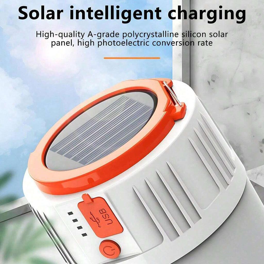 Outdoor Solar-Powered LED Camping Light Portable USB-Charging Tent Light Also Functions as a Power Bank for Barbecues Hiking