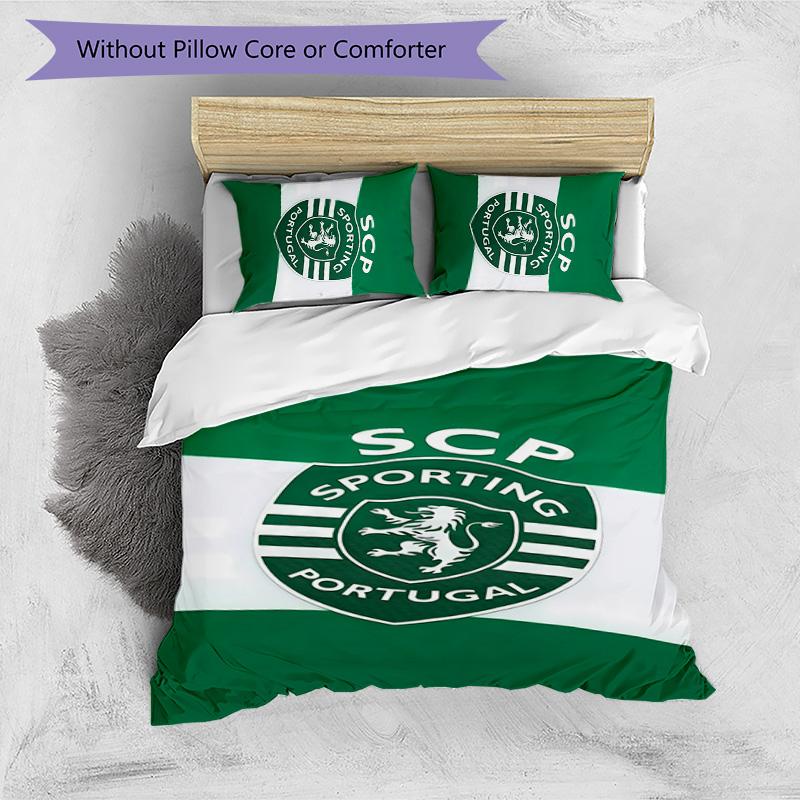 3pcs Sporting CP logo pattern bedding set duvet cover set includes duvet cover &pillowcases,perfect all season bedroom decoration&gift