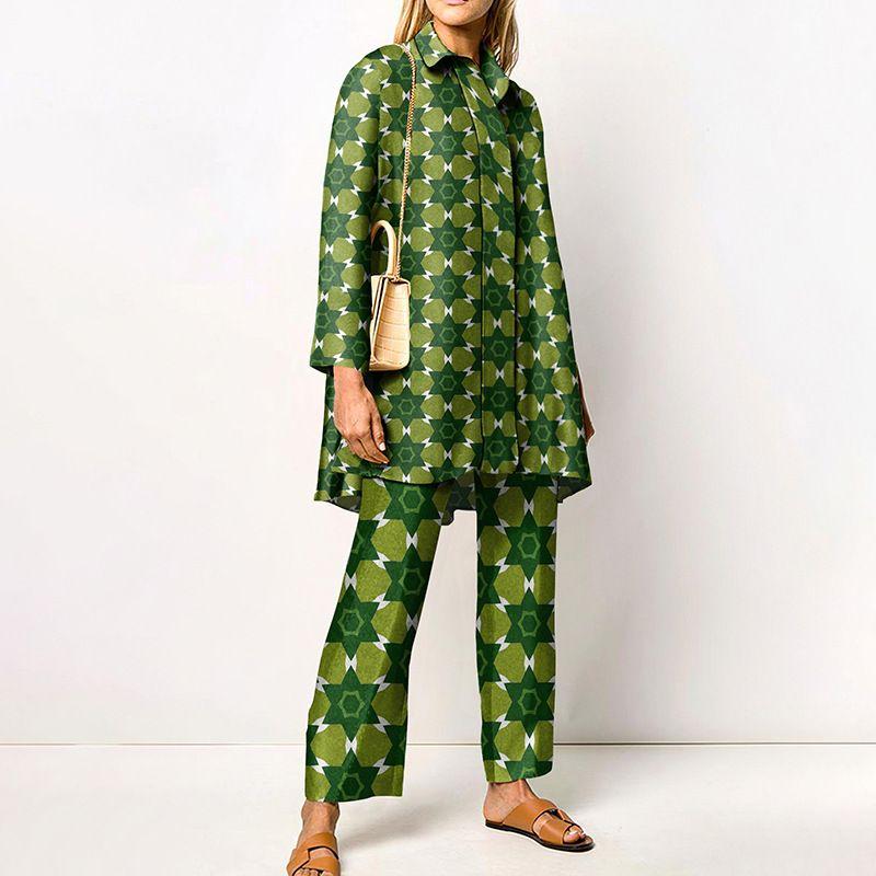 Autumn Creative Print Two-Piece Set Fall Fashion Print Casual Long-Sleeve Suit