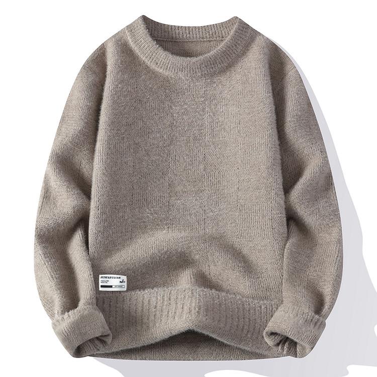 Men s Trendy Loose-Fit Sweater: Autumn/Winter Knit, Thick & Warm, Pure Color, Round Neck. L