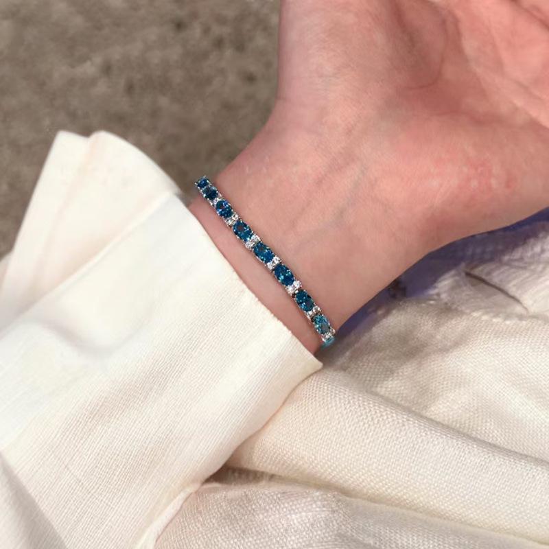 Hui Zhi Yi S925 Sterling Silver High Carbon Diamond & Aquamarine Luxury Bracelet