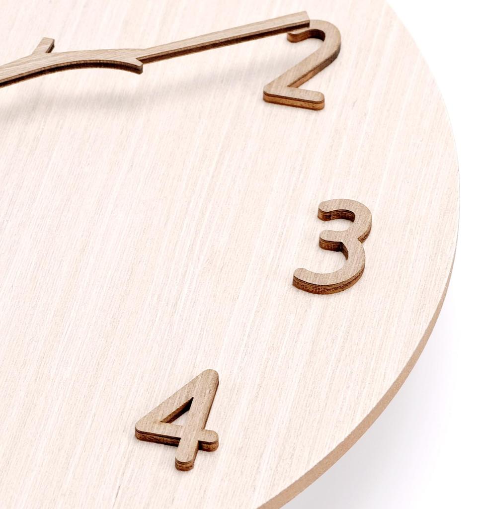 Nbdeal Radio-Controlled Wall Clock with Continuous Second Hand, Silent Operation, MDF Wooden Dial, Wooden Hands, 30cm Diameter, Stylish Analog, White