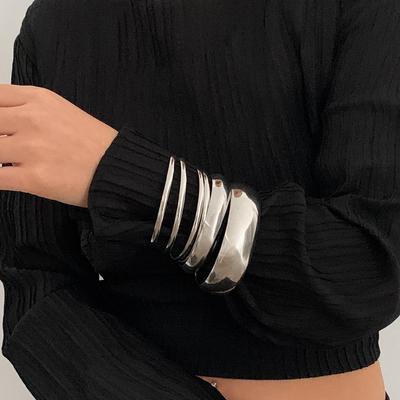 European-American Retro Irregular Arc Metal Glossy Bracelet Set