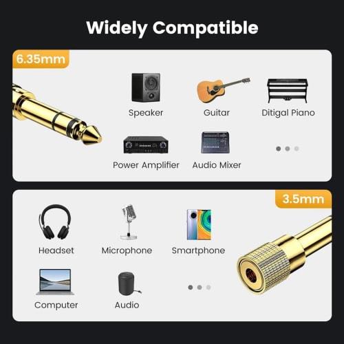 CNCTWO (Connect Two) 3.5mm Female to 6.35mm Male Audio Converter Adapter (Gold-Plated) for Guitar, Electric Guitar, Amplifier, Digital Piano, Keyboard