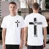 Men's Front & Back Cross Print T-Shirt, Philippians 4:13 Verse Graphic, Casual Crew Neck Short Sleeve Top