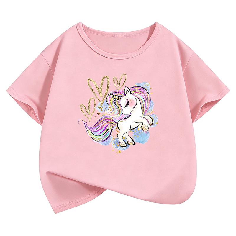 Fashion Horse with Love Heart Design TShirt Printed T Shirt Girls Summer Clothes Short Sleeve Tops TShirts Cute Clothing