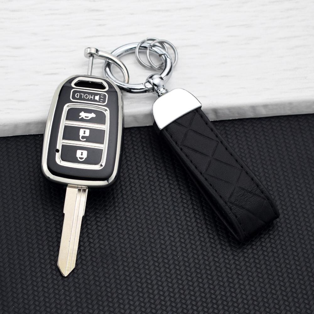 Soft TPU Car Key Cover Case For Honda Accord CRV CIVIC HR-V Jazz Auto 4 Buttons Key Fob Shell Holder Key Chain Set Accessories