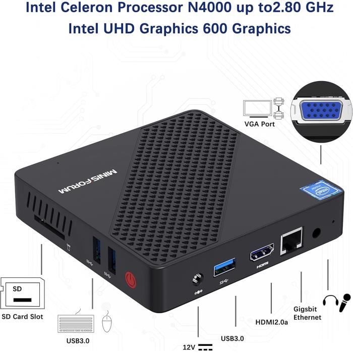Mini PC - MINIS FORUM - Celeron N4020 - 4 Go RAM - 64 Go eMMC - UHD Graphics 600