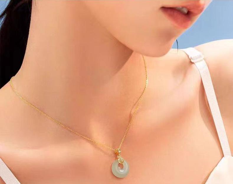 S925 Sterling Silver Hetian Jade Fu Character Necklace, Chinese Style Light Luxury Clavicle Chain for Women - Elegant Gift Accessory