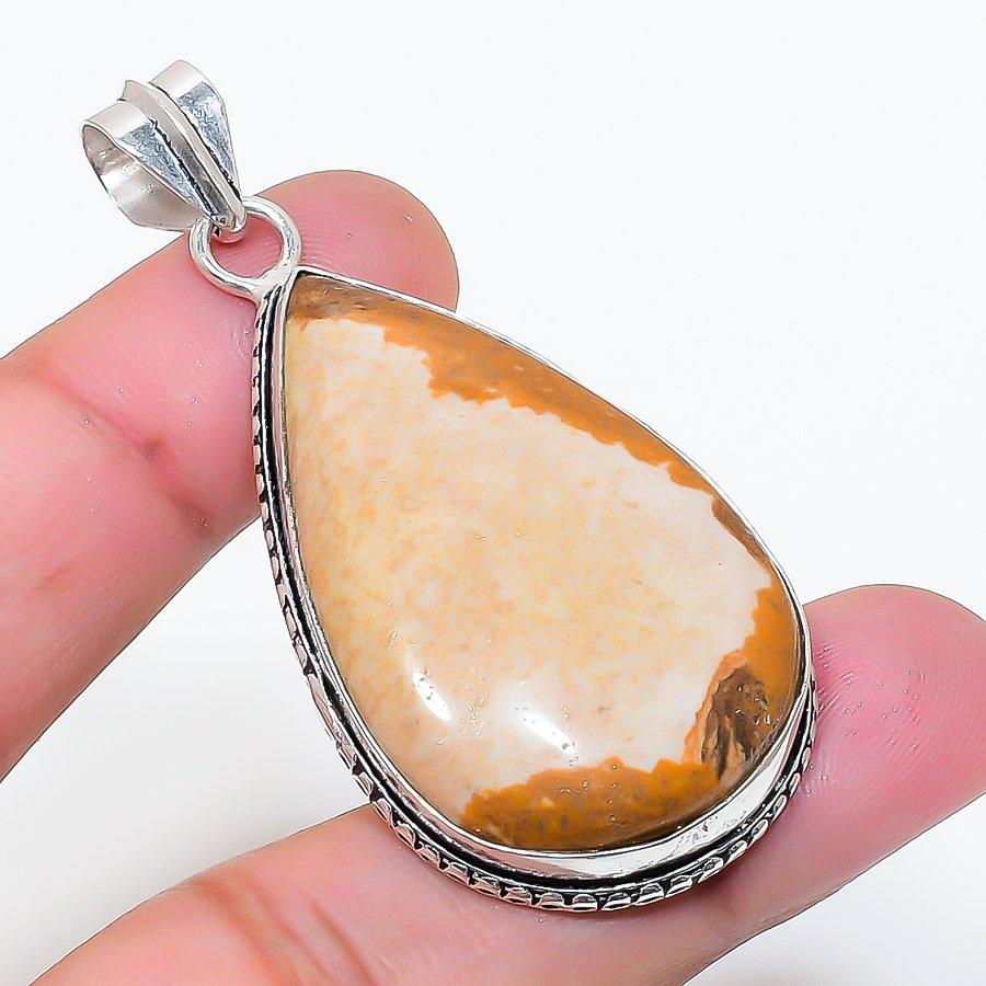 Natural Picture Jasper Gemstone 925 Sterling Silver Jewelry Pendant 2.17" AP-14911