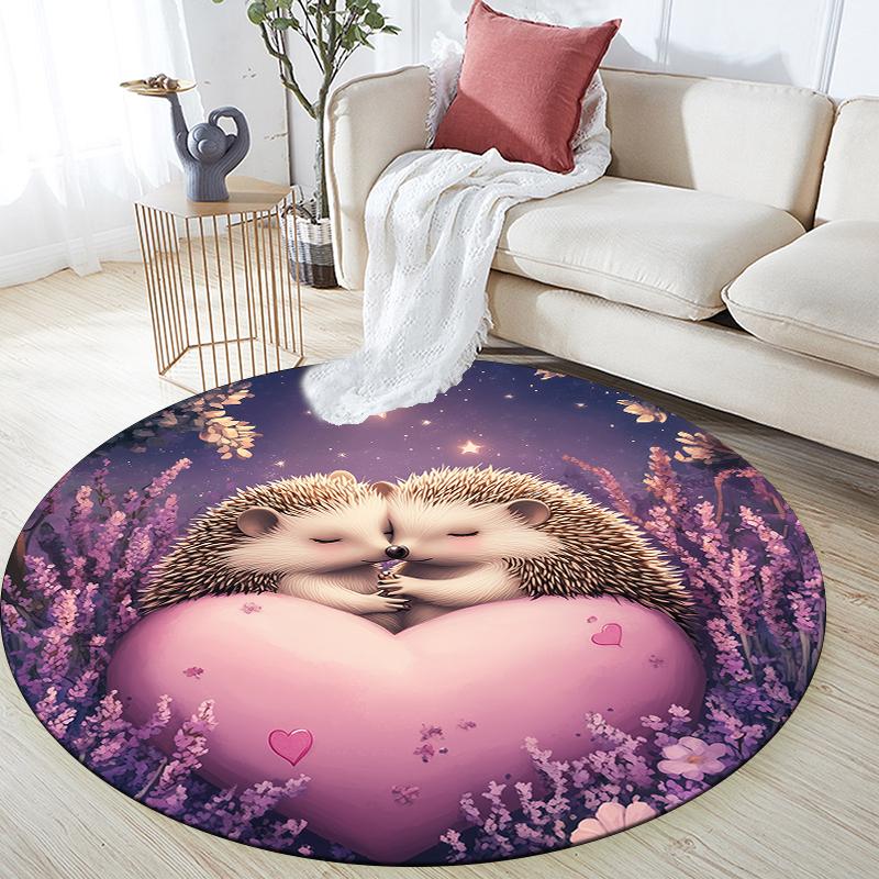 

Purple Hedgehog pattern round rug,Carpet Rug for Living Room Bedroom Playroom ,Non-slip Floor Mat,Holiday Gifts and Birthday Gifts. 80cmx80cm