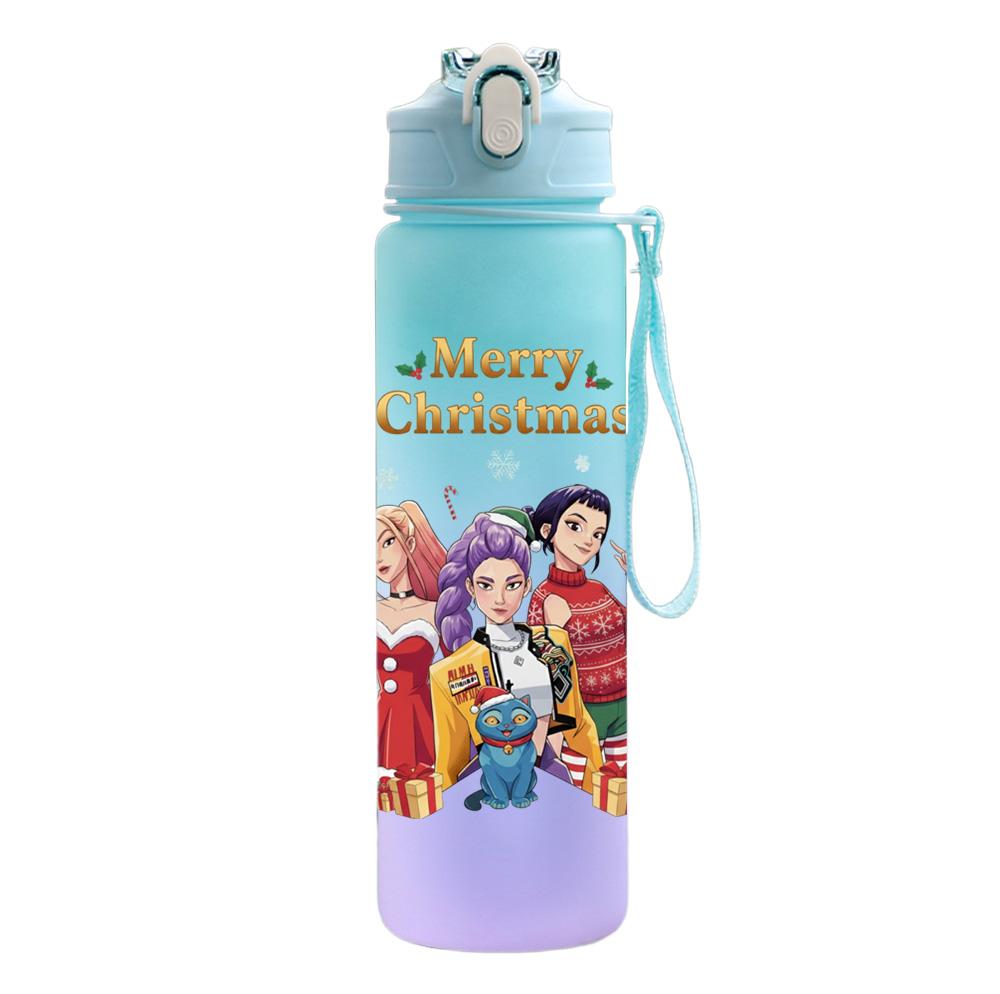 750Ml Water Bottle Cartoon Christmas K-Pop Demon Hunters Printed Large Capacity Drinking Cup Portable Outdoor Sports Water Cup Children Kid Gift