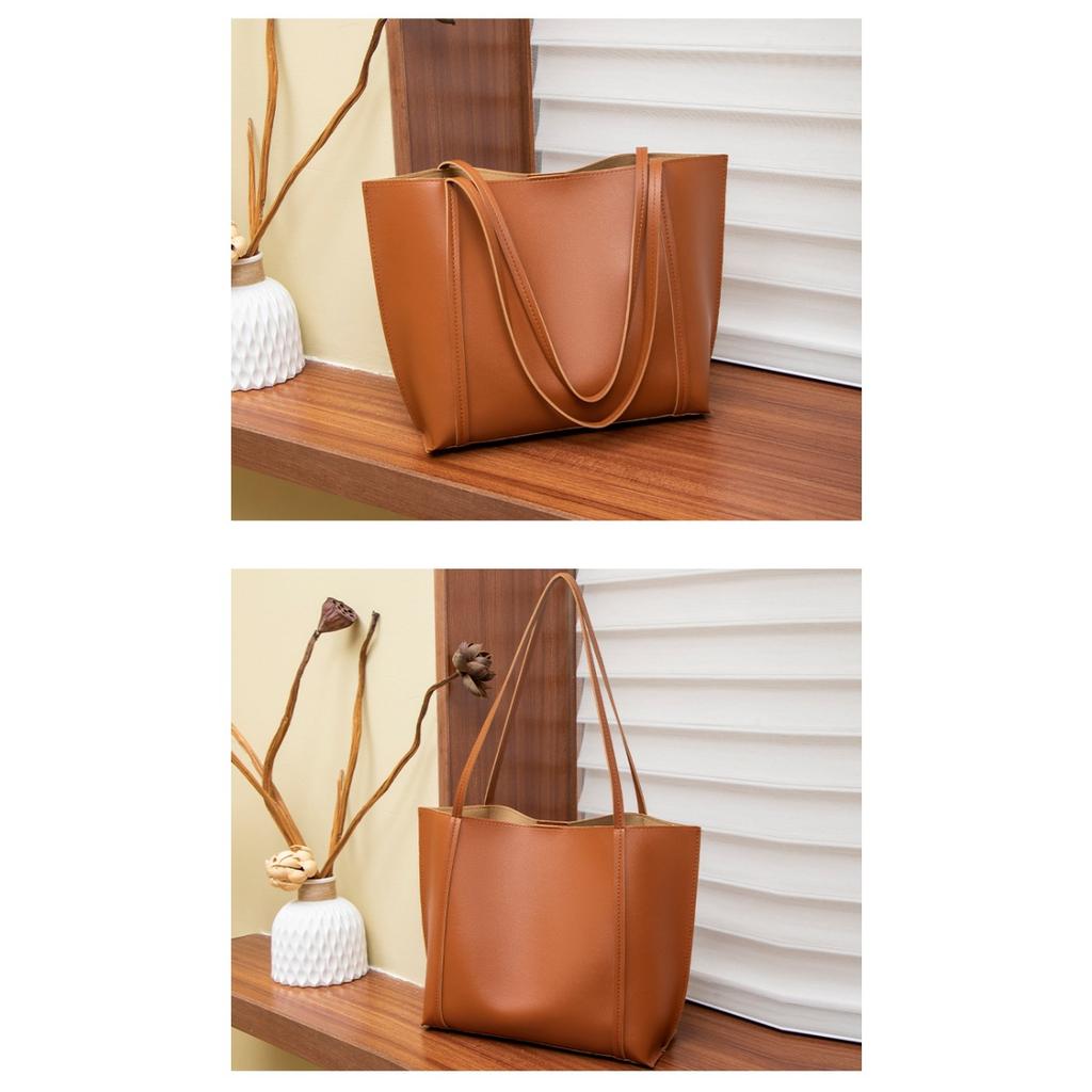 Solid Color, Large Capacity Bag, Women's, New Style, Fashionable, Retro, Tote Bag, Versatile, Single Shoulder Mother Bag