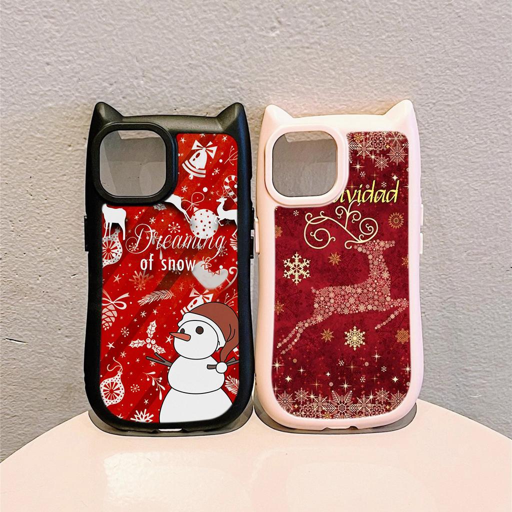 Cat Ear Soft Phone Case for iPhone 16 15 14 13 12 11 Pro Max Plus XR X TPU Anti-Drop Transparent Acrylic Back Cover NY28 Christmas tree Santa Claus