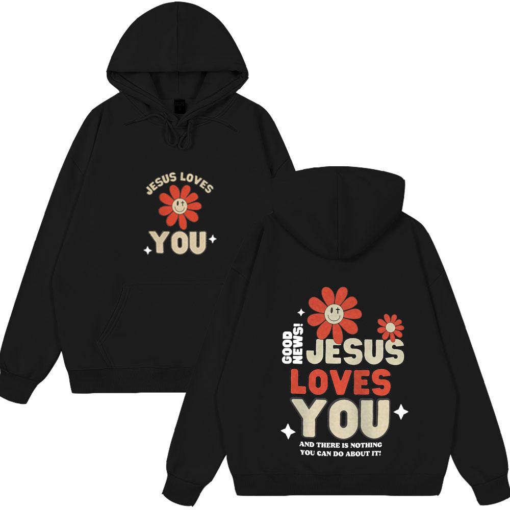 

Good News Jesus Loves You Christian Bible Verse Vintage Hoodies Men Women Streetwear Cotton Comfort Long Sleeves Couple Clothing 3XL