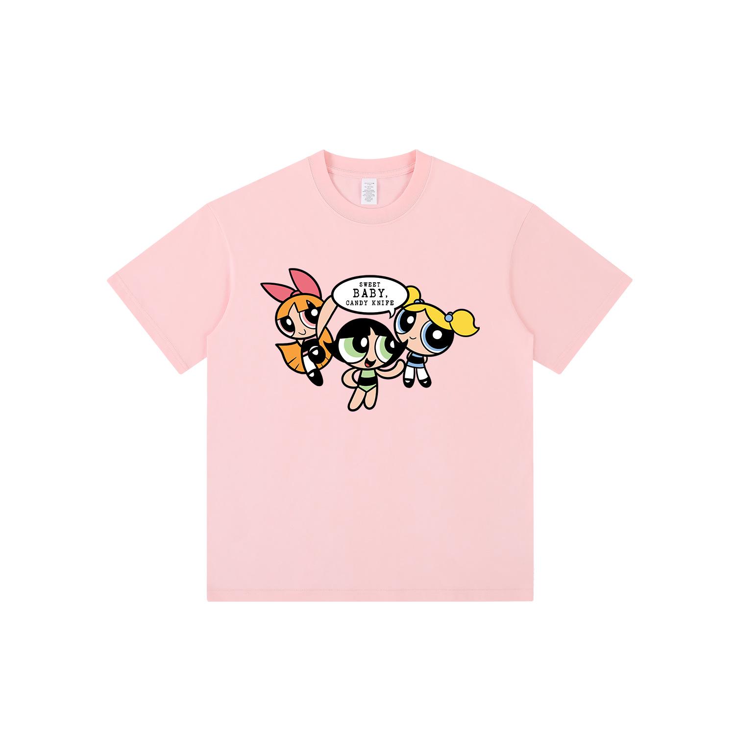 

230g Heavyweight Cute Pixel Cartoon Graffiti Short Sleeve T-Shirt for Students & Couples Double Extra Large розовый