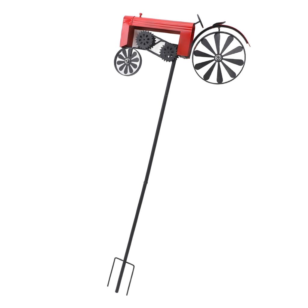 Traktor Windspiel Vintage Drehende Räder Metall Außenstecker Windmühle Dekoration für Blumenbeet Rasen Garten Rot