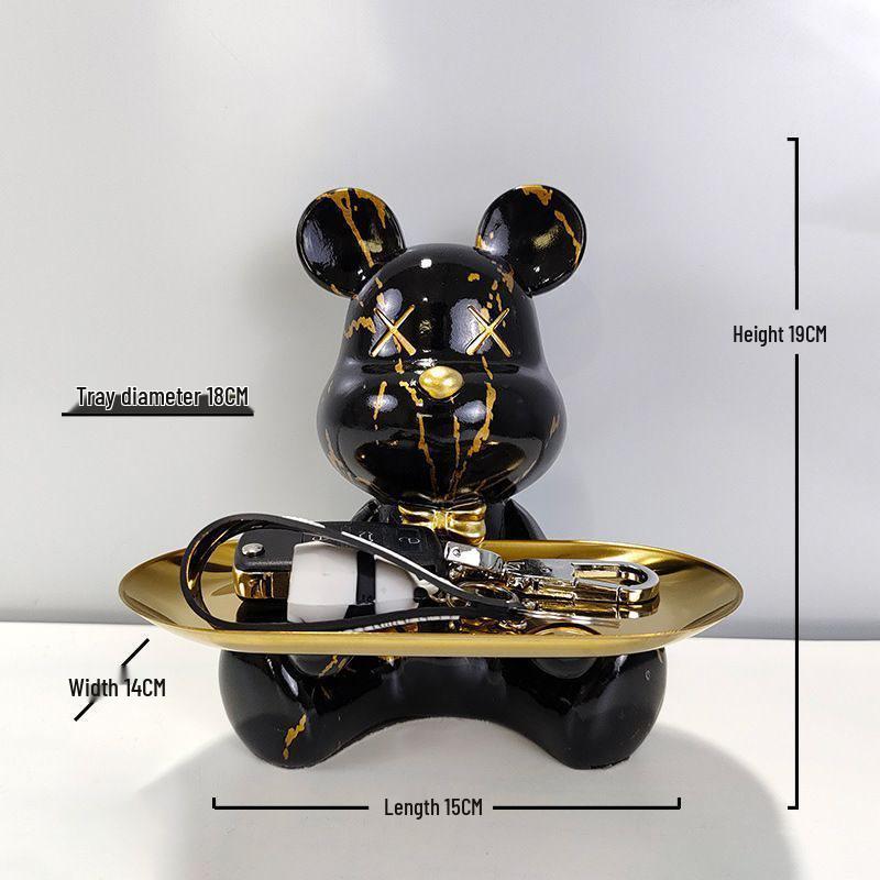 

Black Gold Bearbrick Storage Tray for Living Room Console Table or Entryway Sitting
