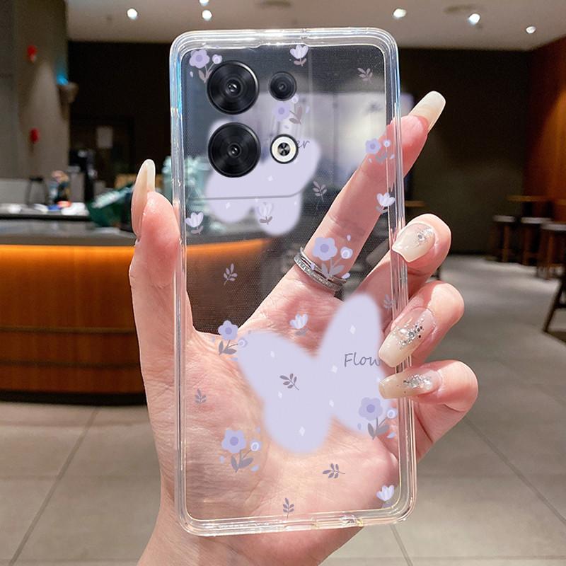 Phone Case For OPPO Reno8 Pro Plus 5G 8 Pro+ Flower Butterfly Cases Oppo Reno 8 Pro 5G Transparent Soft Silicone TPU Back Cover