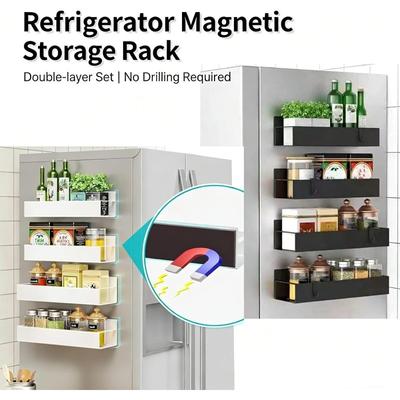 Magnetic Spice Storage Rack Organizer for Refrigerator and Oven Black Fridge Organizers and Storage Magnetic Hooks for Kitchen
