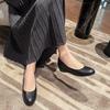 Heel Flat Bottom Women's Single Shoes Black Work Shoes Soft Leather Shoes Women's Wide Fat Feet Large Size Women's Shoes