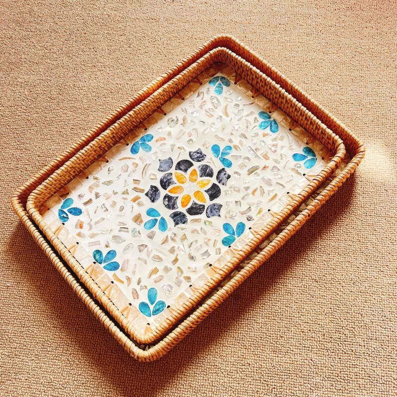 Rattan Woven Shell Storage Tray Set