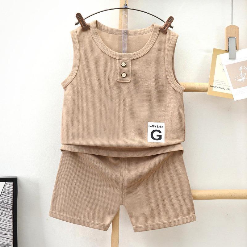 Boys' Waffle Vest and Shorts Set - Lightweight Summer Trend