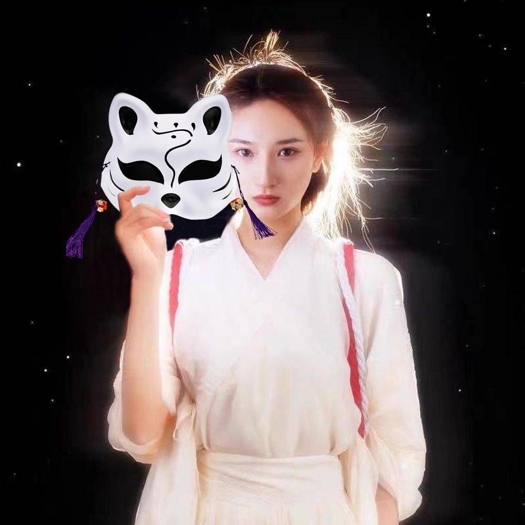 [Joyasslly] Fox Mask Cosplay Set of 3 with Bells, Japanese-Style Fox Mask, Costume Ornament, Accessory, Halloween, Festival, Summer Festival, School