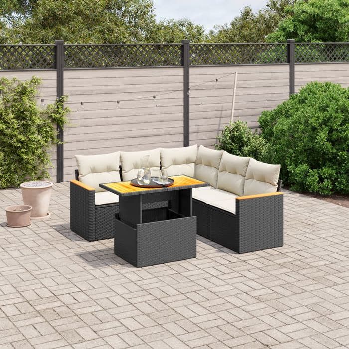 VidaXL Salon de Jardin avec Coussins 6 pcs, Canapés de Terrasse, Ensemble de Meubles de Patio, Mobilier d'Extérieur, Noir 3273072