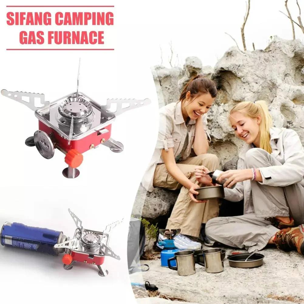 Edelstahl Faltbarer Quadratischer Kochherd Tragbarer Outdoor Camping Brennkammer Herd Kochgeschirr Reise Picknick BBQ Gasofen
