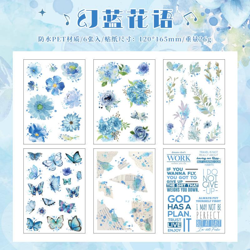 6 - Piece Butterfly & Flower PET Sticker Pack, for Hand - Account and Scrapbook Decoration