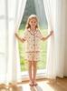 Girls Cherry Print Pajama Set, Short Sleeve Button Down Top & Shorts Sleepwear for Kids 4-7Y