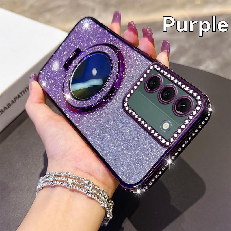 KEYSION Glitter Jewelled Magnetic Phone Case for Samsung Galaxy S22 Ultra S21+ Plus S20 FE Makeup Mirror Stand Shockproof Cover