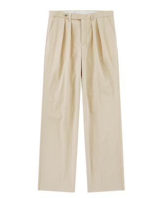 BELLIEF [Easy Line] Cotton Two Pleated Wide Chino Pants (Beige)