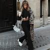 Women Solid Furry Long Sleeve Top Slim Flared Long Pants Two Piece Outfit