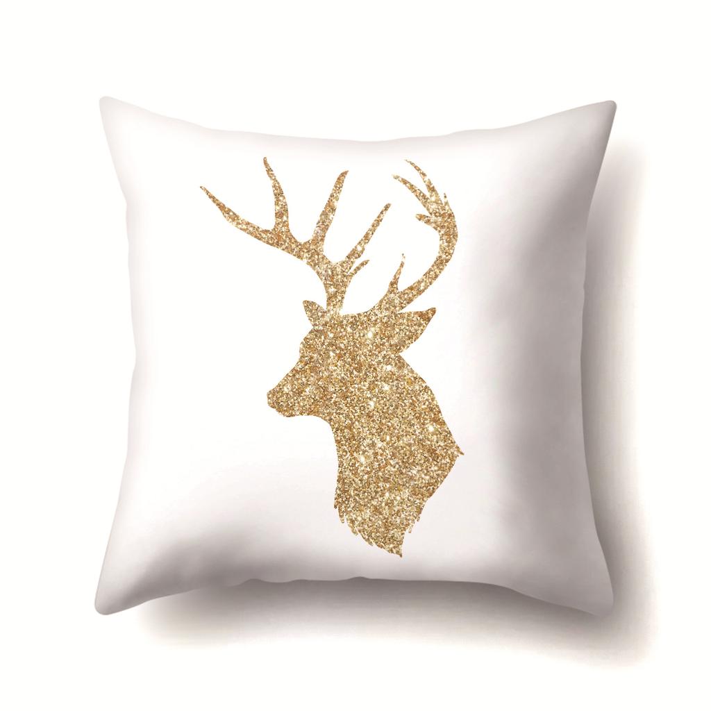 Nordic Ins Golden Christmas Elk Polyester Pillow Cover
