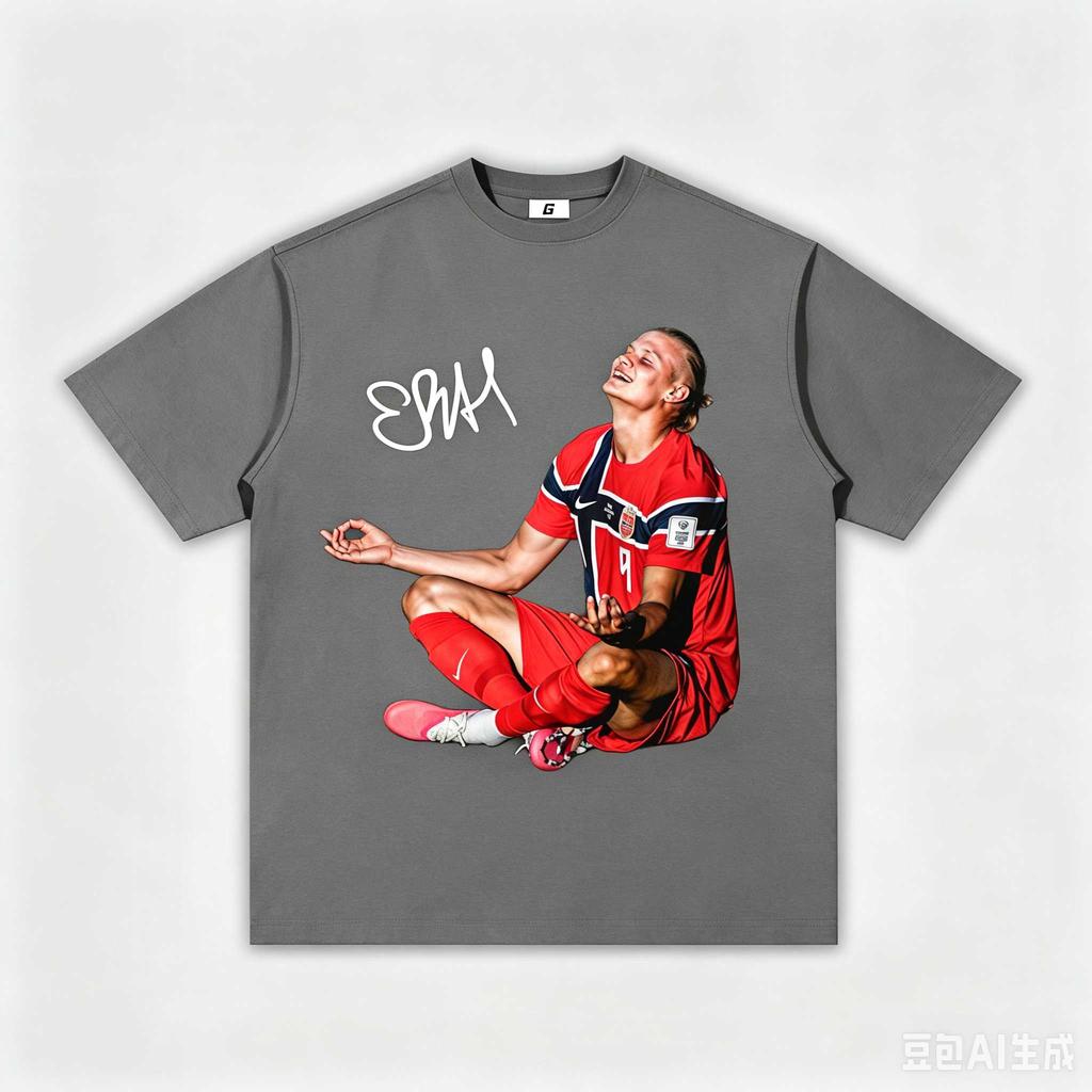 2026 Nowa Koszulka z Nadrukiem Podpisu Erlinga Haalanda Medytacja Mężczyźni Kobiety Reprezentacja Norwegii Gwiazda Piłki Nożnej T-shirt Codzienny z Okrągłym Dekoltem i Krótkim Rękawem Prezent dla Fanów Top