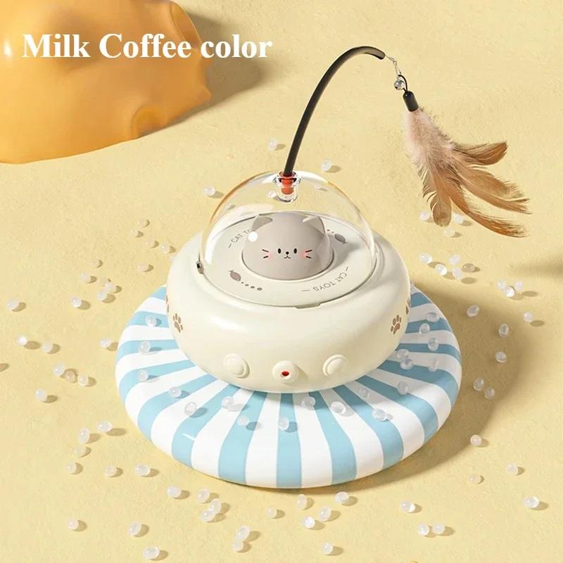 Smart Electric UFO Style Cat Teaser Stick with Bell Replaceable Feather Interactive Training Toy Cat Supplies