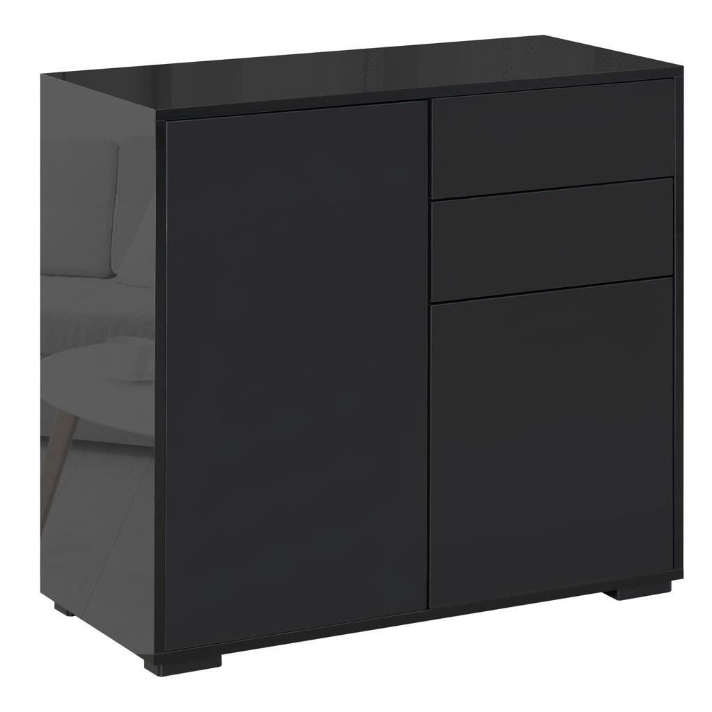 High Gloss Frame Sideboard, Push-Open Design with 2 Drawers for Living Room, Bedroom, 74H X 79W X 36Dcm, Black
