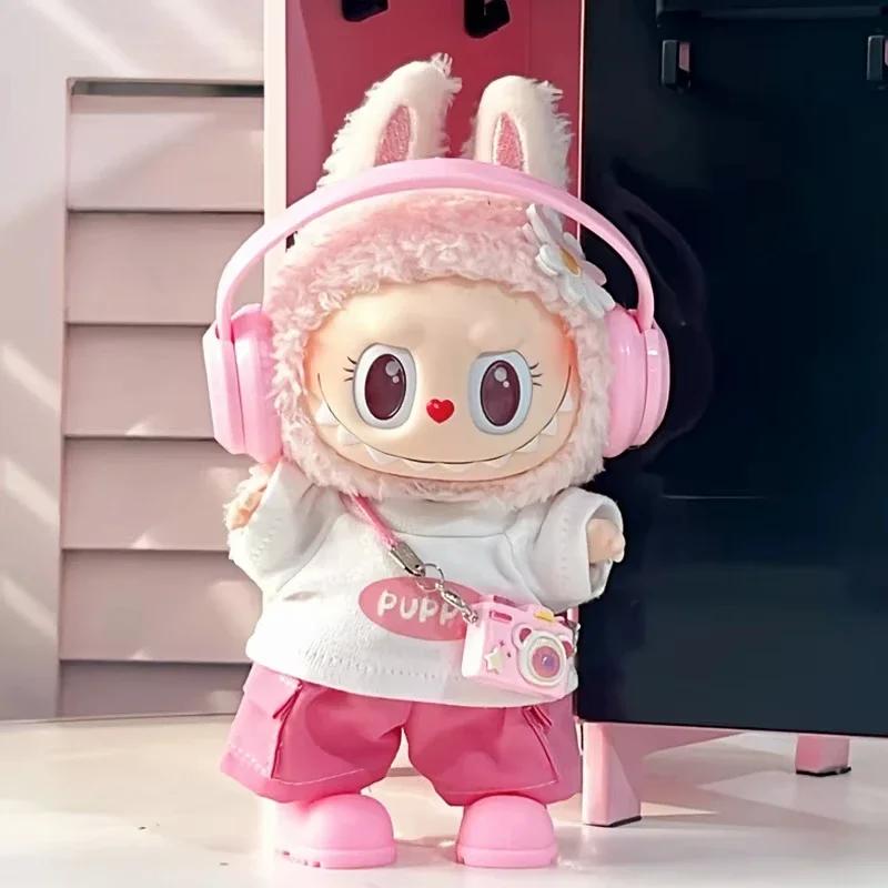 For Labubu Clothes 1-3 Gen Doll Sitting Party Outfits PU T-Shirt Cargo Pants Glasses Crossbody Bag Dopamine Fashion Set