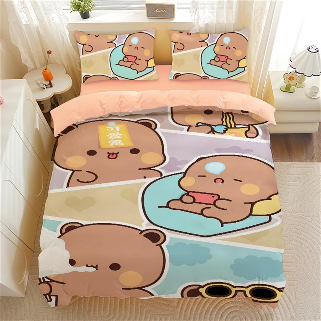 Cartoon Bear Panda Duvet Cover, Cute Bubu Dudu Bear Bedding Set Soft Polyester 3D Digital Printed Duvet Cover and Pillowcase