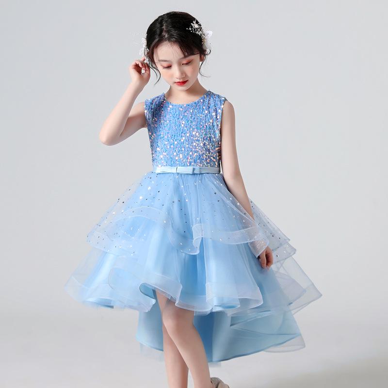 Girls' Sleeveless Tulle Train Princess Dress for Flower Girl or Performance