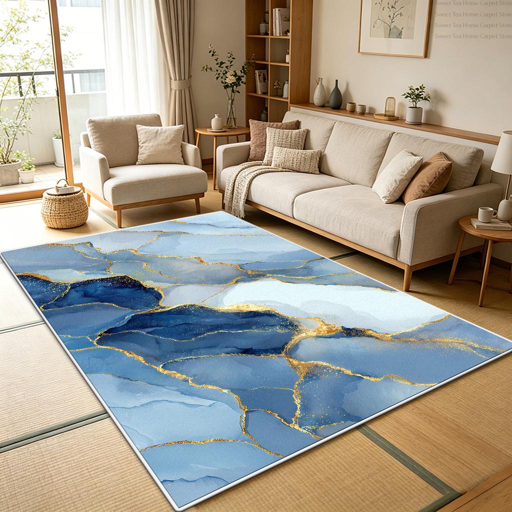 Luxury Blue Gold Marble Living Room Sofa Rug Decoration Bedroom Washable Soft Fluffy Floor Mats Kitchen Non-slip Large Carpet